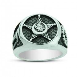 Men's silver ring with star of honor engraving in memory of canakkale's victory - 2