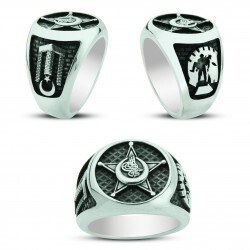 Men's silver ring with star of honor engraving in memory of canakkale's victory - 3