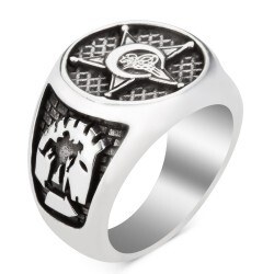 Men's silver ring with star of honor engraving in memory of canakkale's victory - 4