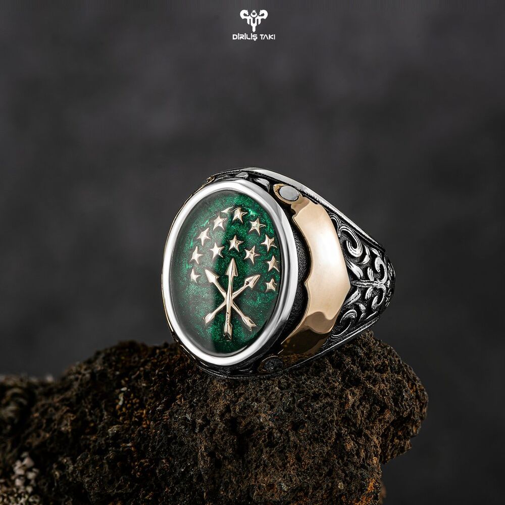 Men's silver ring with the design of the Circassian flag with three arrows - 1