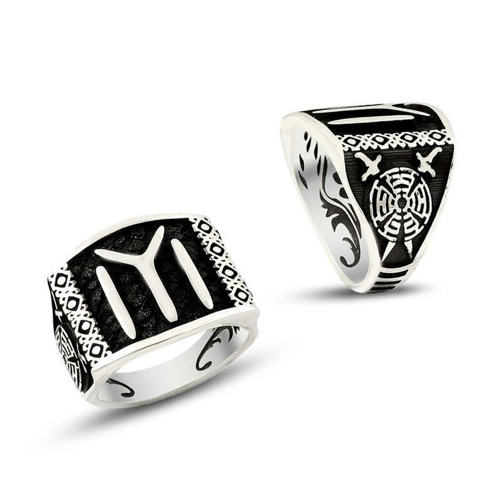 Men's silver ring with the shield symbol with the Kai logo engraving - 1