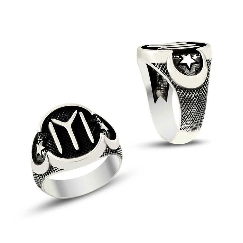 Men's silver ring with the star and moon symbol engraved with the Kai logo, Artagol series - 1