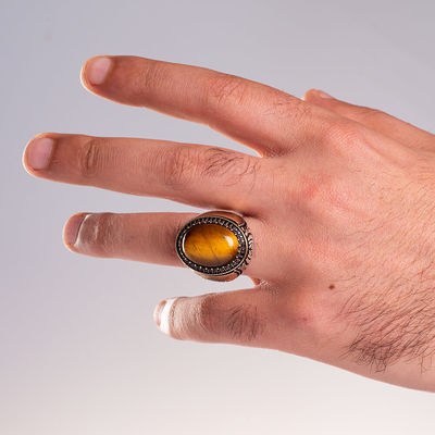 Mens Silver Ring with Tigers Eye Stone - Mens Silver Rings - 3