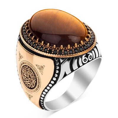 Mens Silver Ring with Tigers Eye Stone - Mens Silver Rings - 1