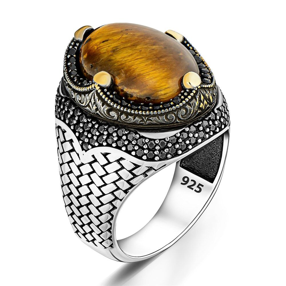 Men's silver ring with topaz and zircon stone - 1