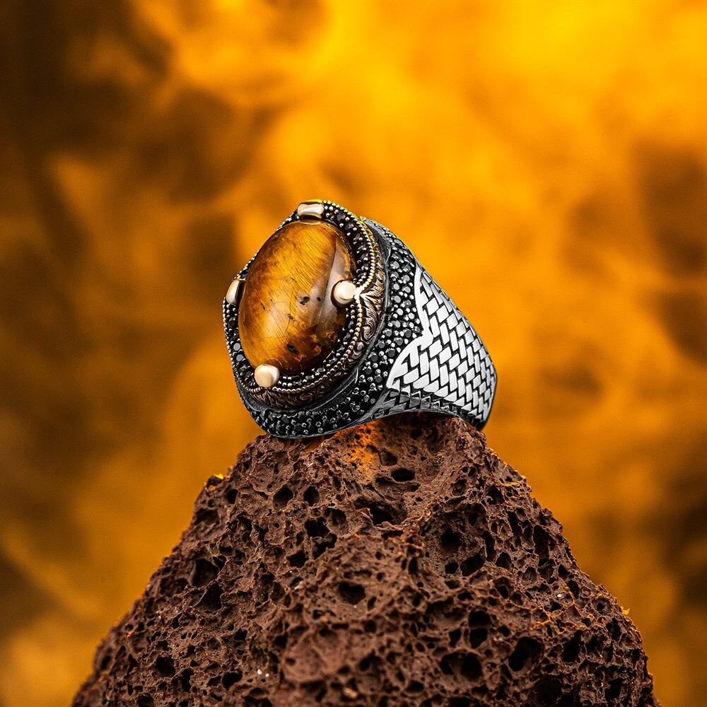 Men's silver ring with topaz and zircon stone - 2