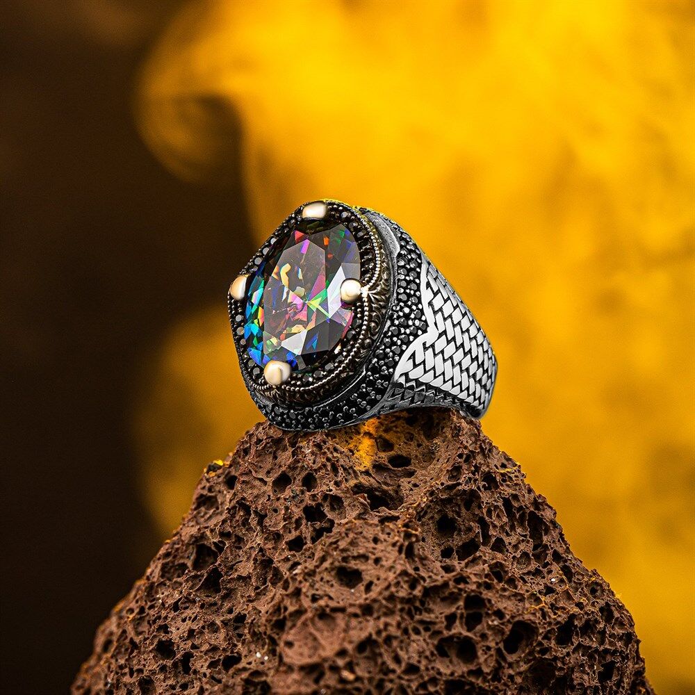 Men's silver ring with topaz and zircon stone - 6