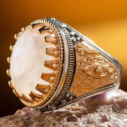 Men's silver ring with white agate stone - 4
