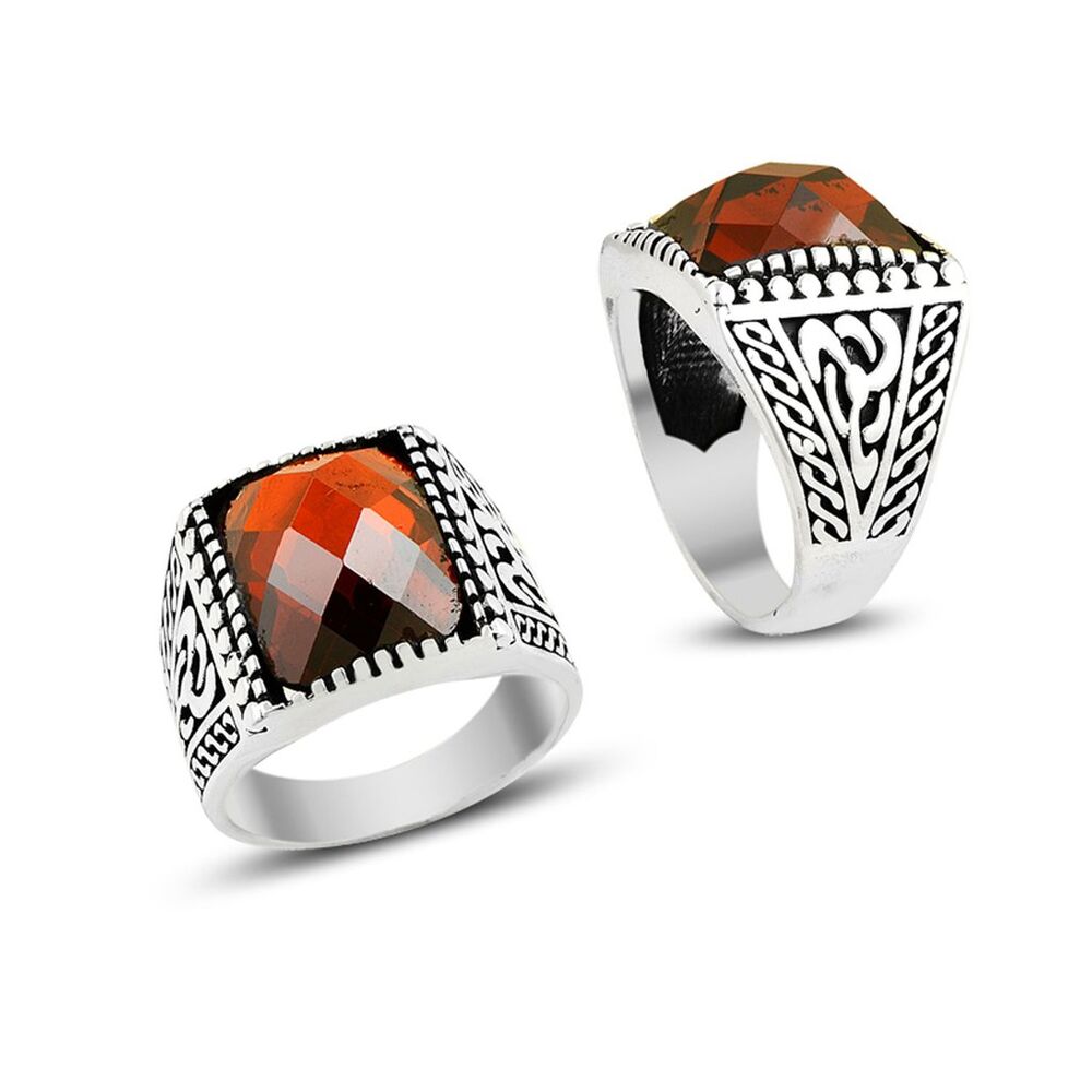 Men's silver ring with zircon stone - 1