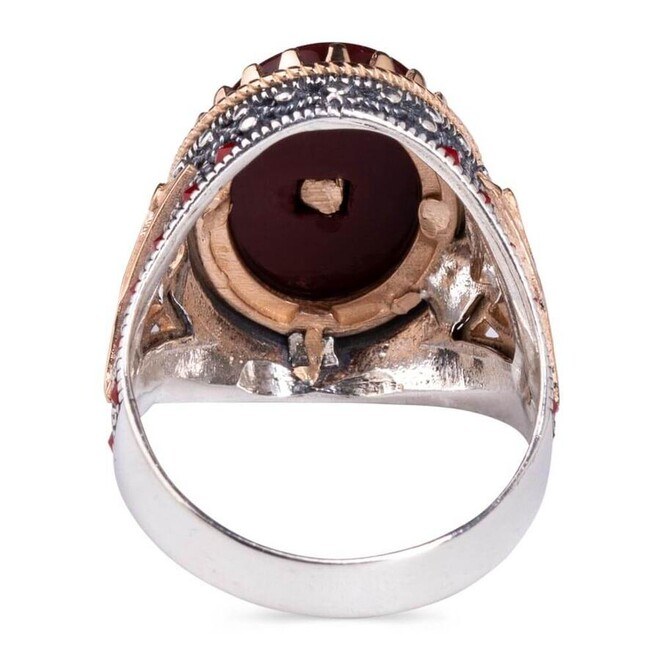 Men's silver ring with zircon stone and agate, engraved with the king's crown - 5