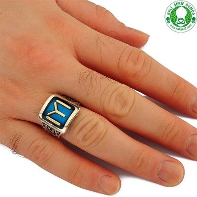 Men's square sterling silver ring engraved with the flag of the Kaya tribe resurrection - 2