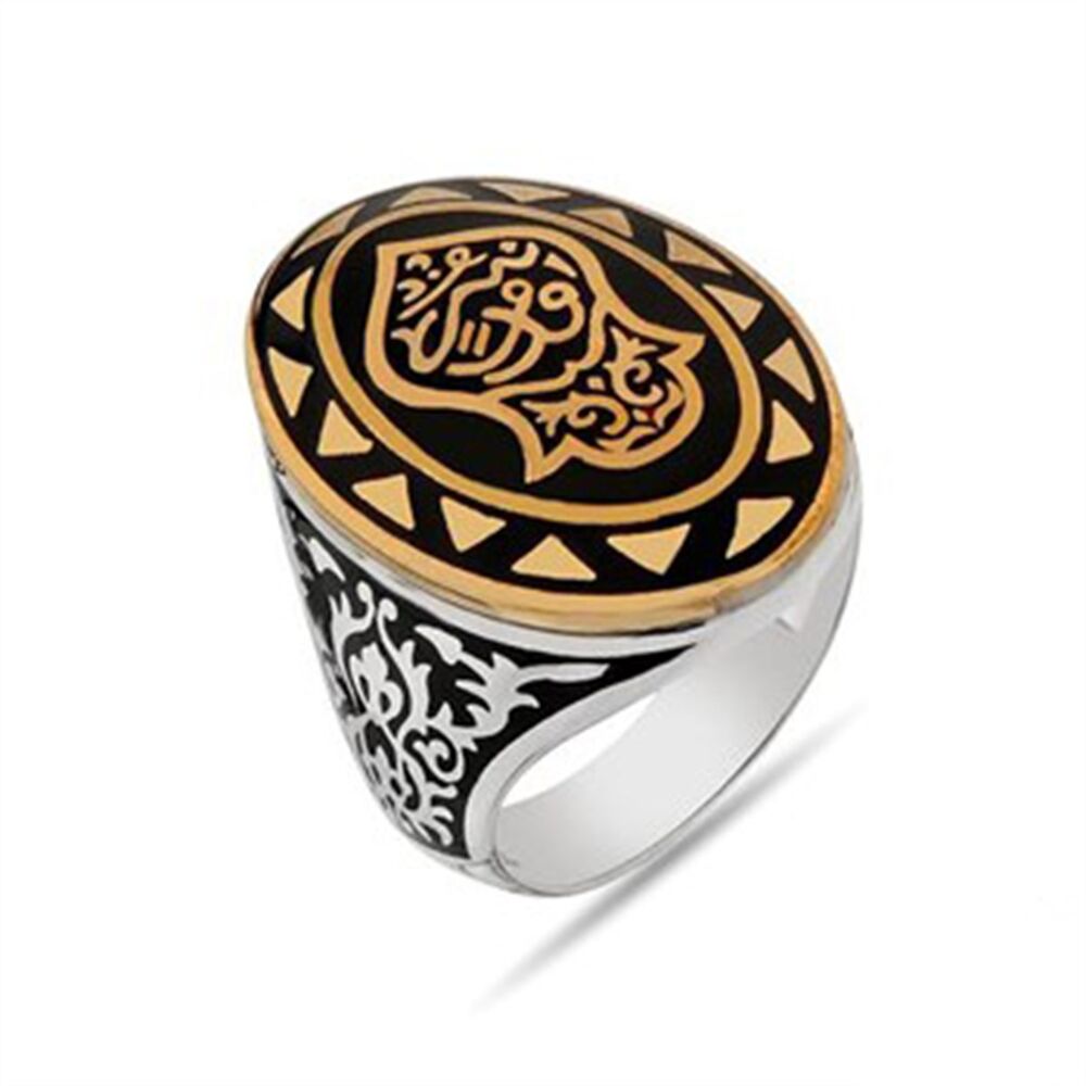 Men's sterling silver oval ring from Nali Sharif Kadim with black enamel color - 1