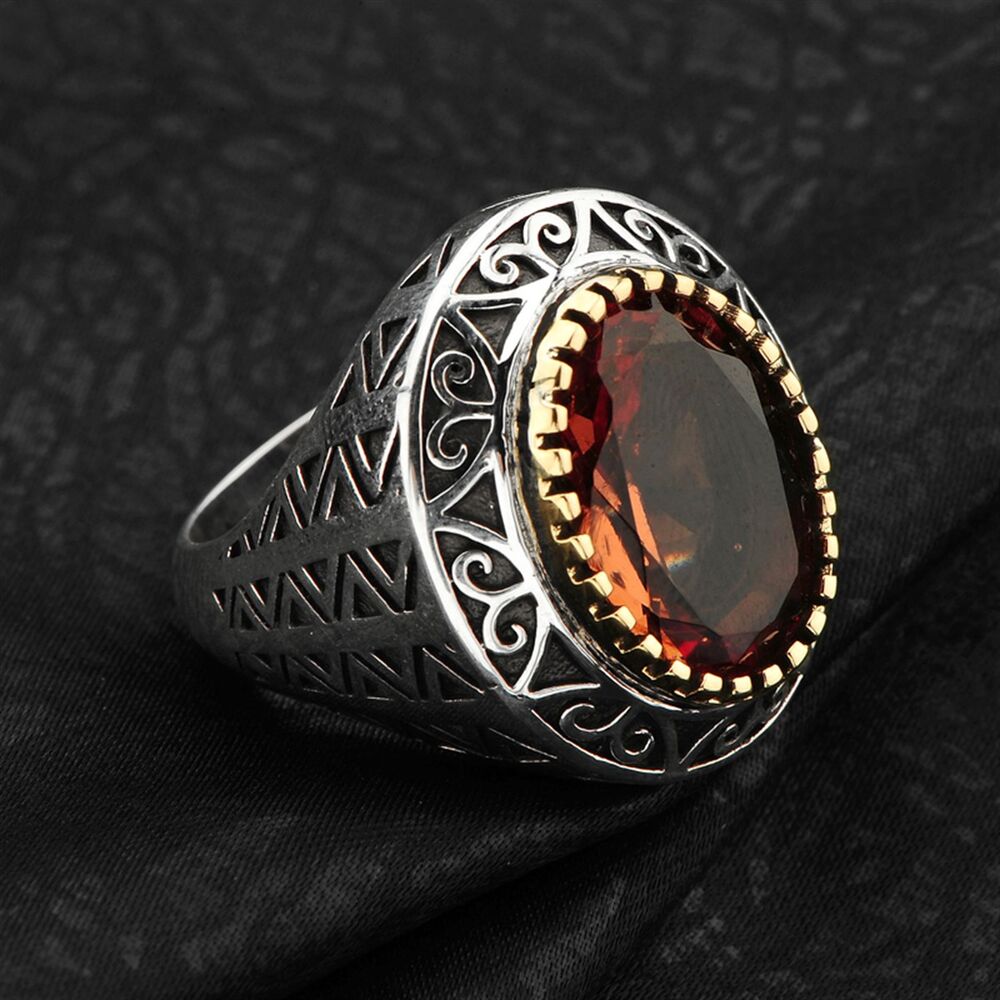 Men's sterling silver oval shaped ring with zalantite stone - 2