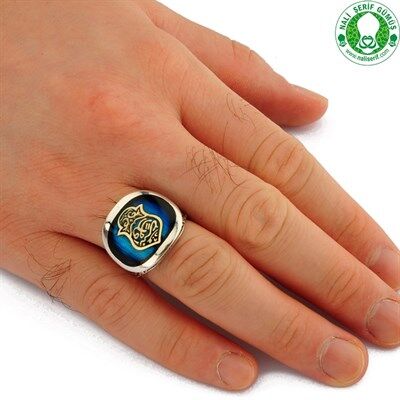 Men's sterling silver rectangular ring from Nali Sharif Kadim, blue plated, painted with equal sides - 3