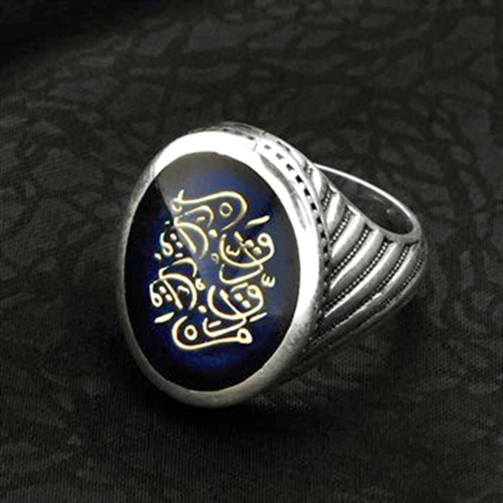 Men's sterling silver ring blue color engraved (Men Duq Duq) - 1