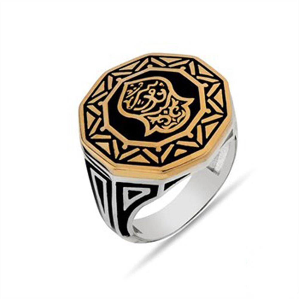 Men's sterling silver ring from Nali Sharif kademi, plated with black enamel, with a distinctive design - 1