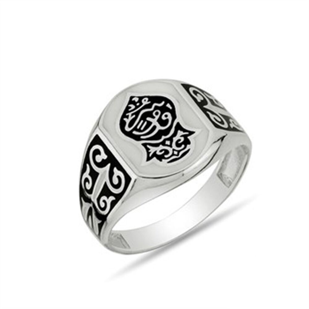 Men's sterling silver ring from Nali Sharif Kademi plated with white enamel in black color - 1