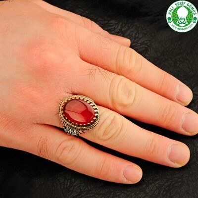Men's sterling silver ring made of red agate with the inscription (Death is enough for a preacher) - 2