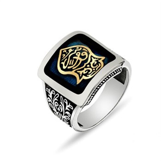 Men's sterling silver square-shaped ring from Nali Sharif Kadim, plated with blue color - 1