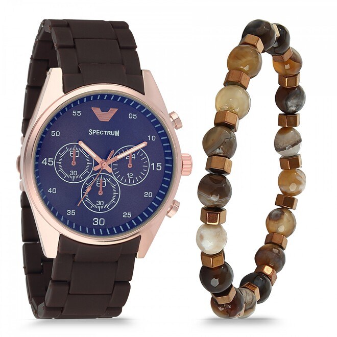 Men's watch gift set with beads bracelet - 1