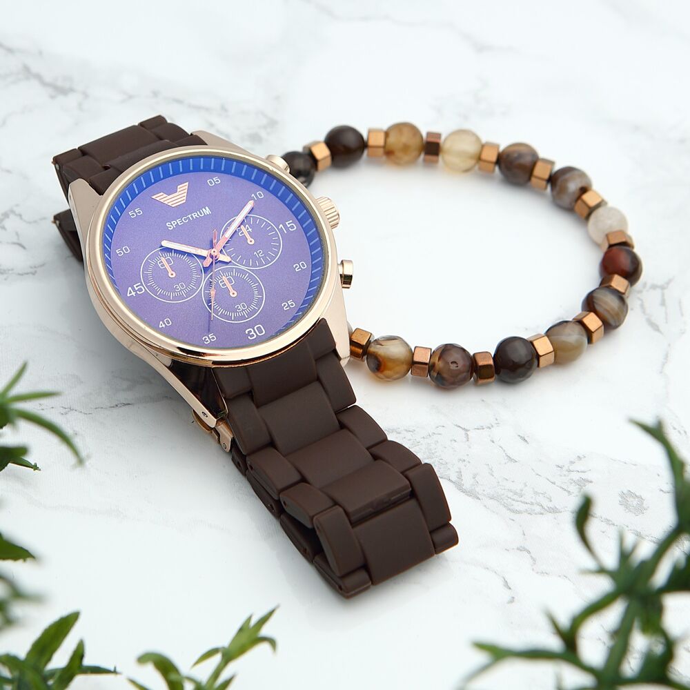 Men's watch gift set with beads bracelet - 2