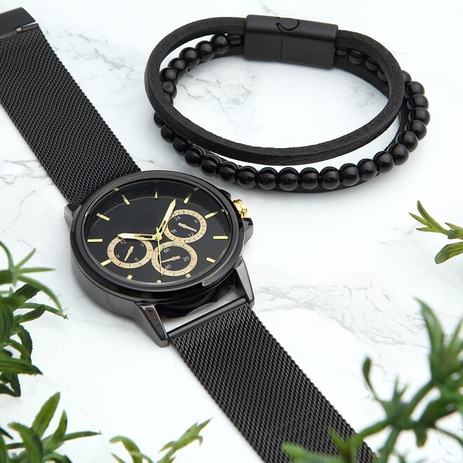 Men's watch gift set with black bracelet - 2