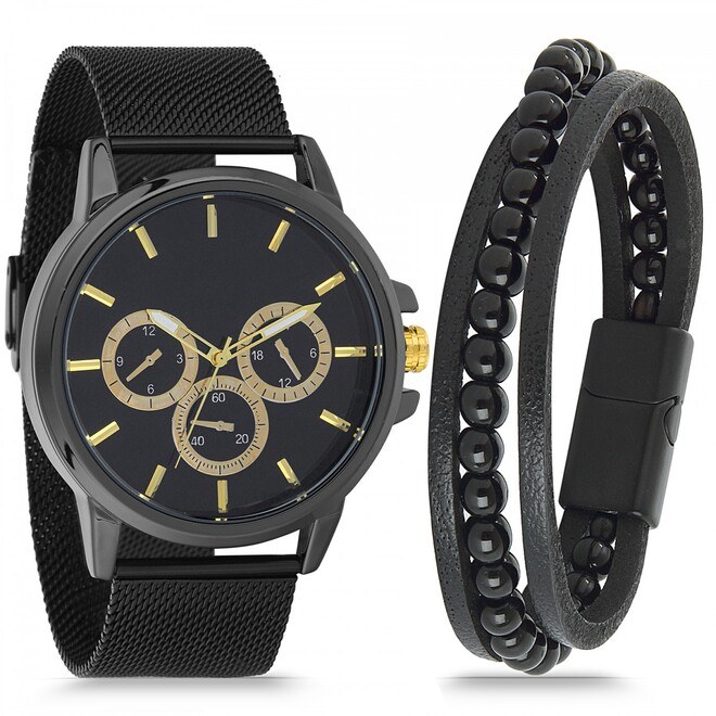 Men's watch gift set with black bracelet - 1