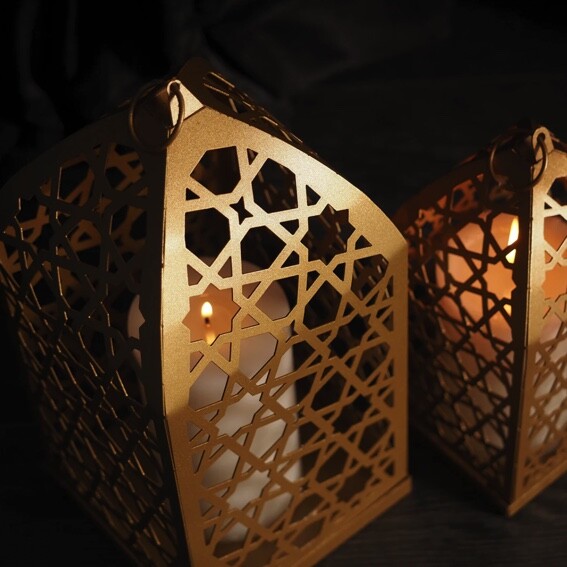Metal candle holder set with Islamic motifs - 2 pieces - 4
