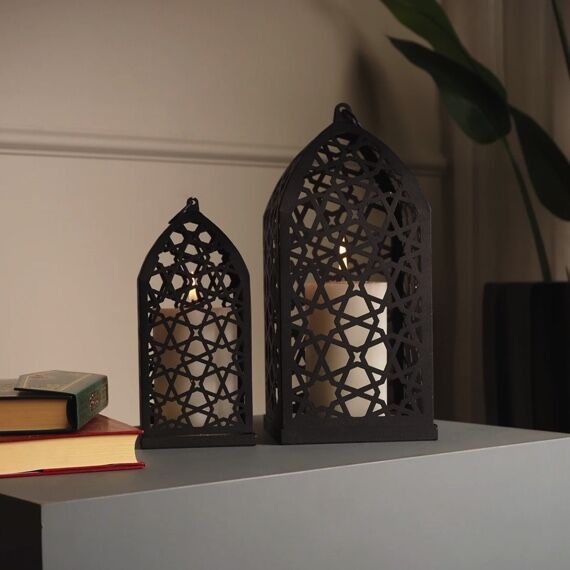 Metal candle holder set with Islamic motifs - 2 pieces - 5