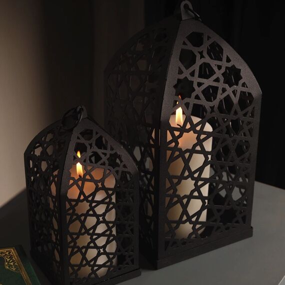 Metal candle holder set with Islamic motifs - 2 pieces - 6