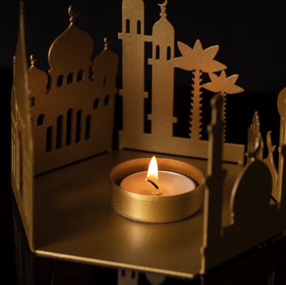 Mosque-shaped metal candle holder set of 2 pieces - gold - 2