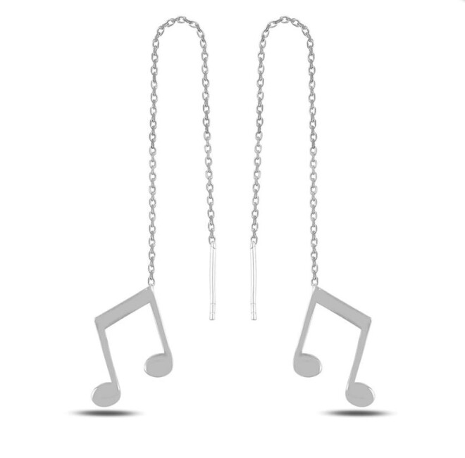 Müzik Notalı Sallantılı Gümüş Küpe Silver - 3
