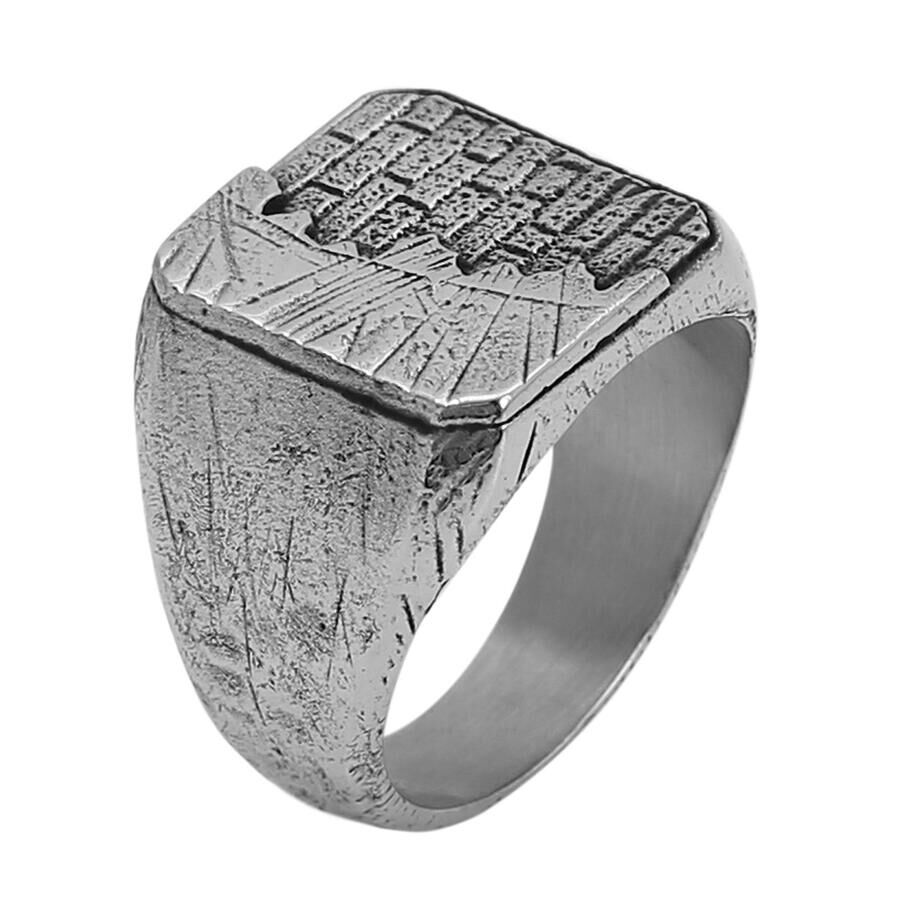 New Life Theme Stoneless Sterling Silver Men's Ring Silver Color - 4