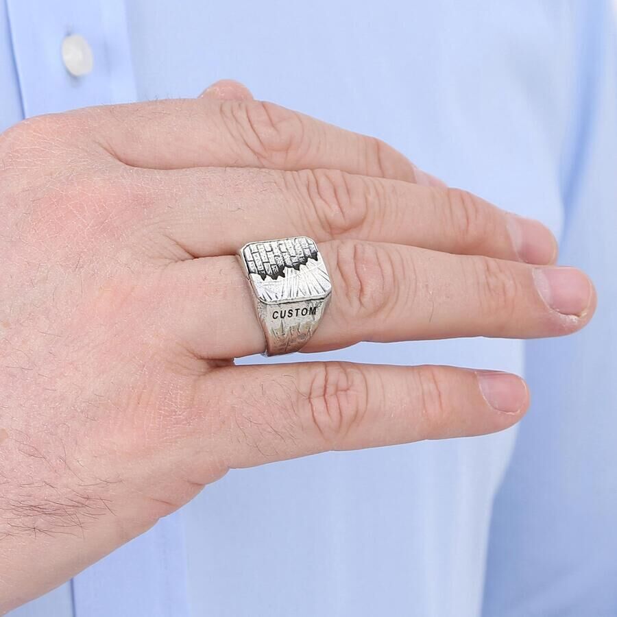 New Life Themed Sterling Silver Men's Ring Silver Color Customizable - 4