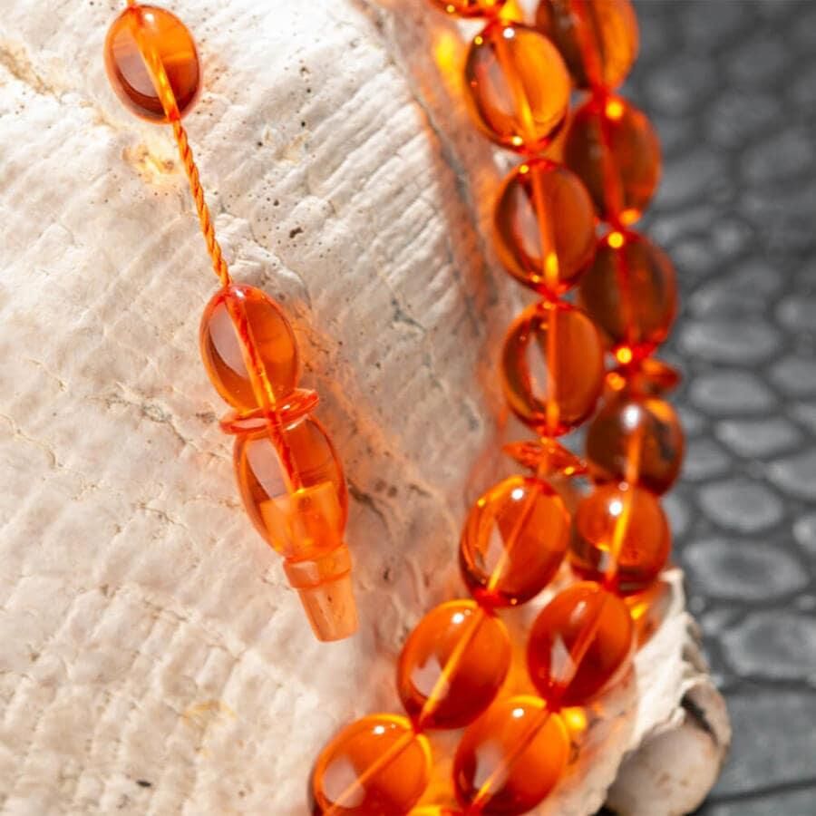 Orange Rosary made of pressed amber with high precision performance - 2