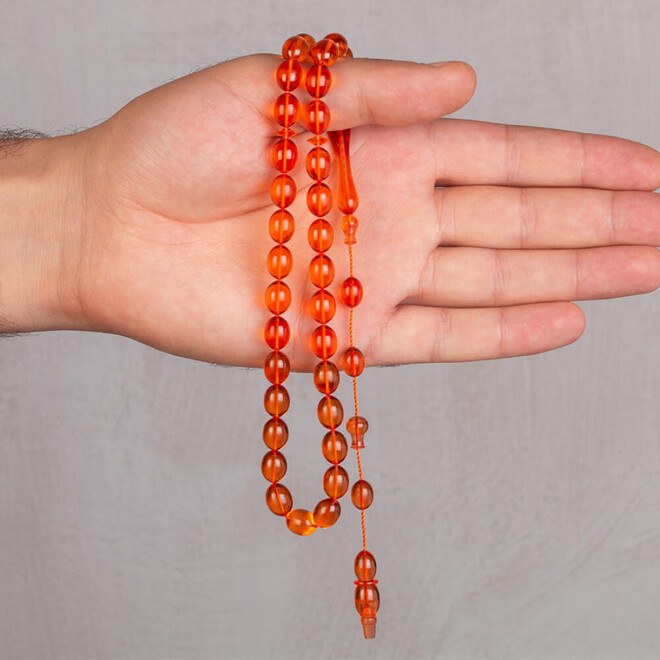 Orange Rosary made of pressed amber with high precision performance - 3