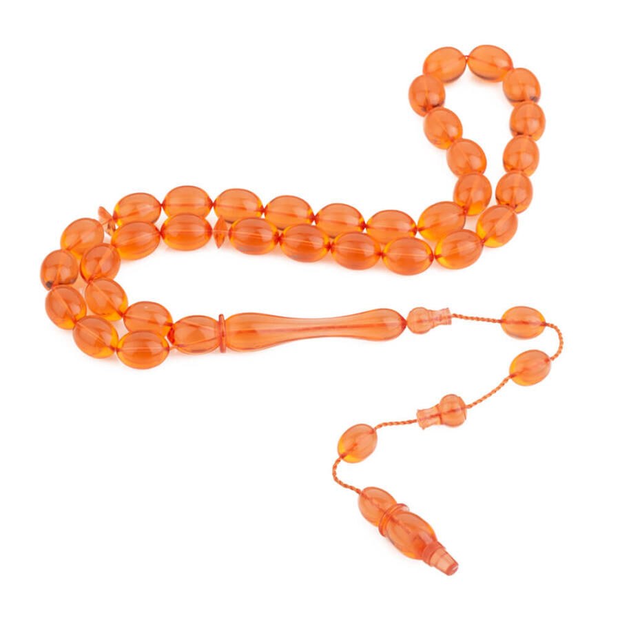 Orange Rosary made of pressed amber with high precision performance - 1