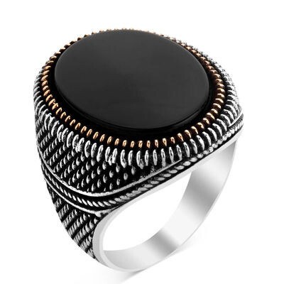 Oval black Onyx Sterling Silver 925 Ring - 1