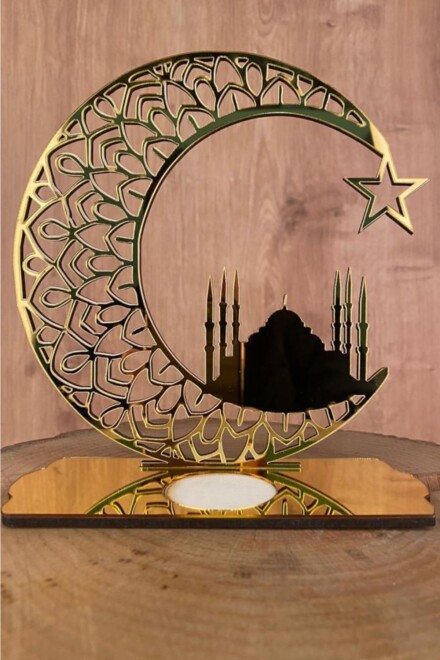 Ramazan Ayı Dekoratif Pleksi Süs Cami Model Gold 18x16 - 1