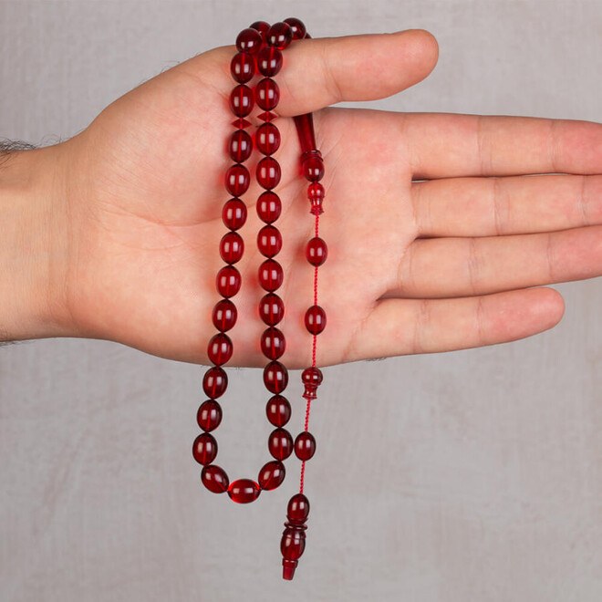 Red rosary made of pressed amber with high-precision performance - 2