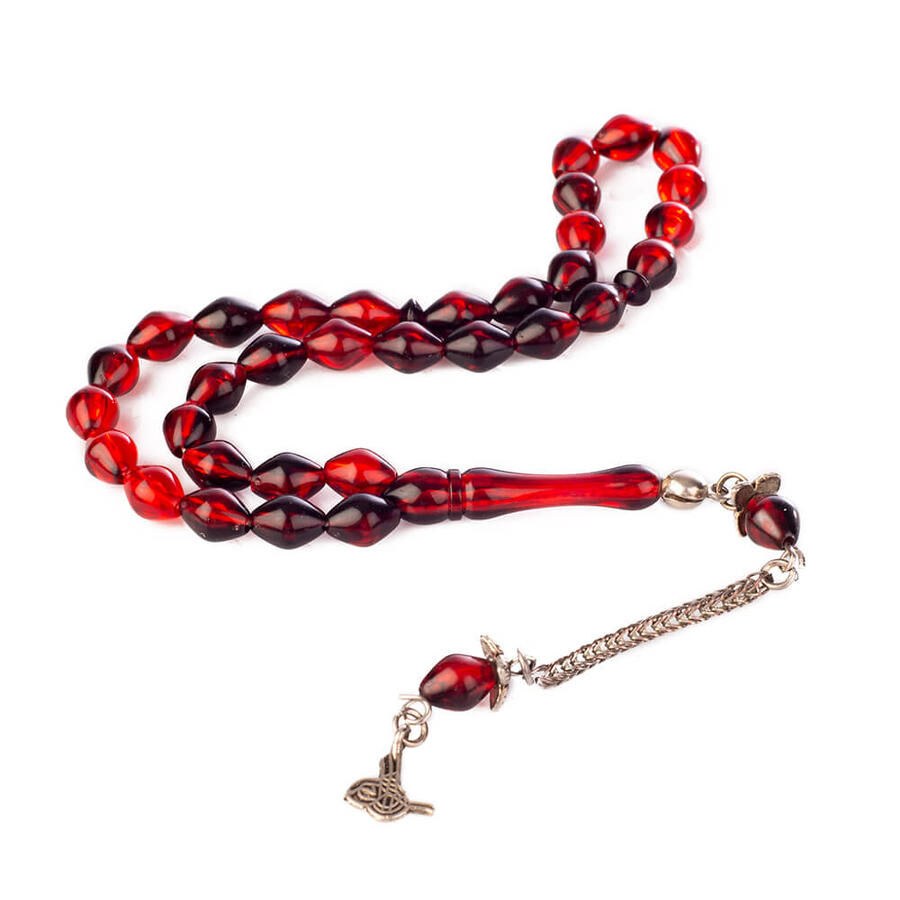 Ripple red rosary made of pressed amber - 1