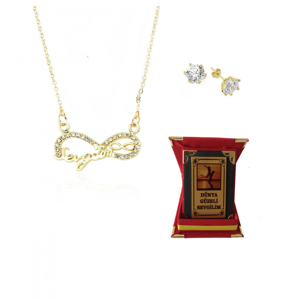 Romantic accessories set necklace, earrings and commemorative plaque - 1