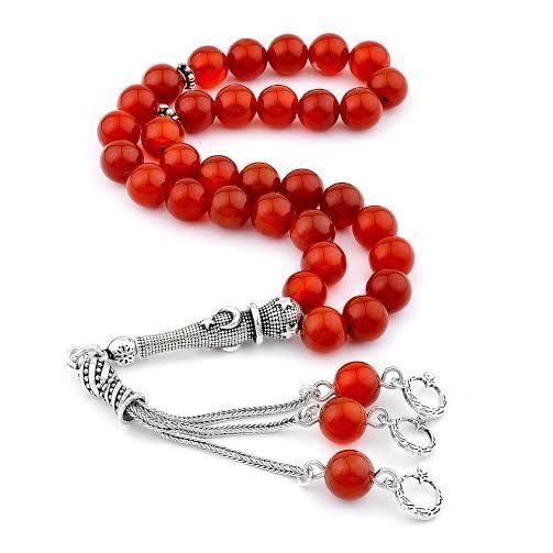 Rosary made of agate stone with a silver tassel bearing the symbol of the moon star - 1