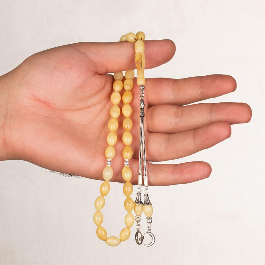 Rosary made of amber drops with a moon star symbol decorated tassel - 2