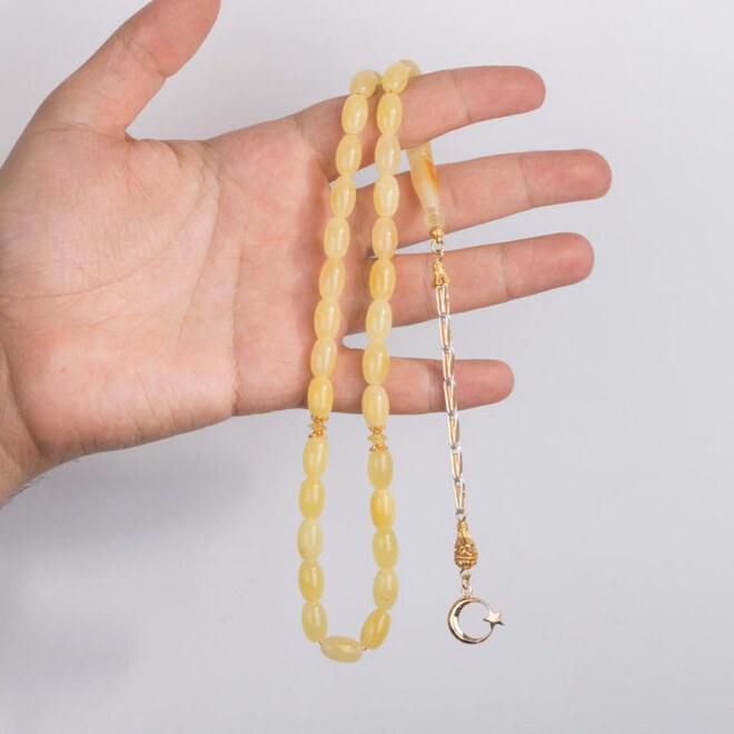 Rosary made of amber with a moon star symbol decorated tassel - 2