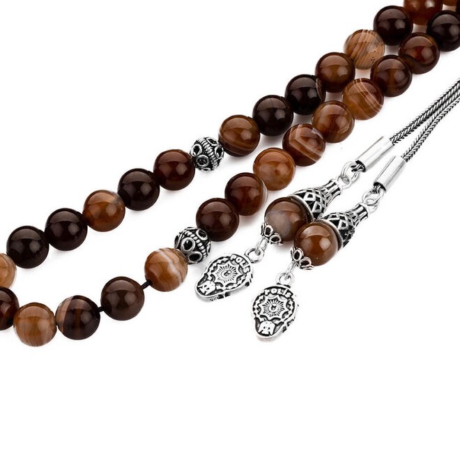Rosary made of brown Madagascar Agate Stone decorated with a police symbol - 1