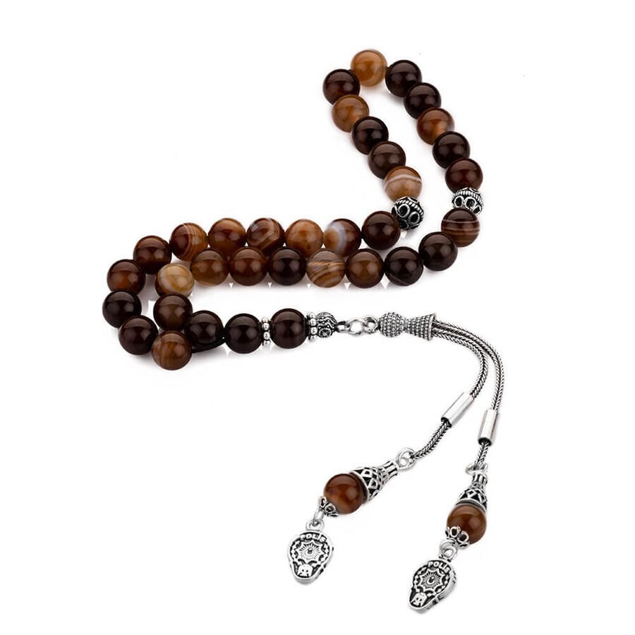 Rosary made of brown Madagascar Agate Stone decorated with a police symbol - 3