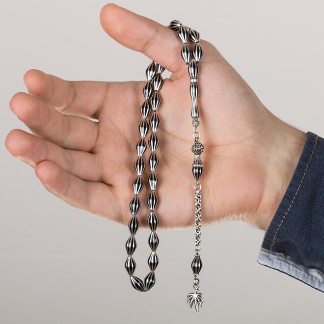 rosary made of Erzurum lignite stone with beads cut into slices of melon - 1
