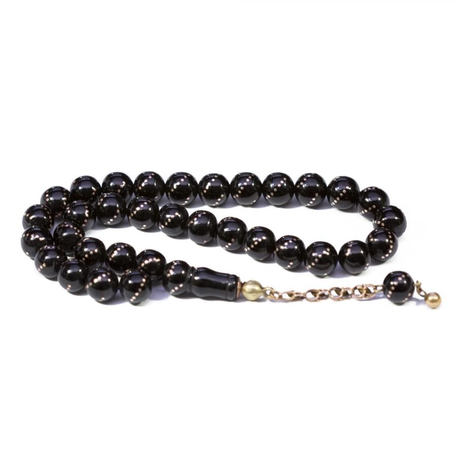 Rosary made of lignite stone engraved with gold - 1