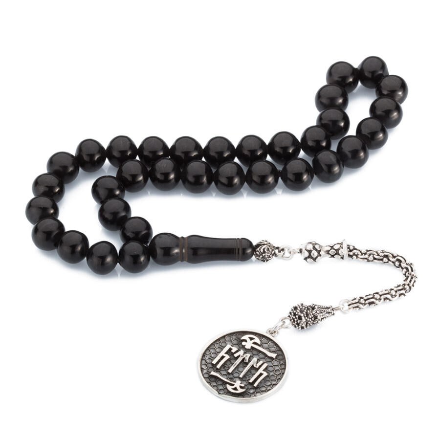 Rosary made of lignite stone with a tassel bearing Turkish GokTurk symbol - 1
